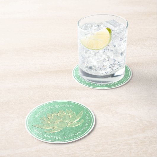 Green Gold Lotus Yoga Studio Meditation Instructor Ronde Kartonnen Onderzetter (Insitu)