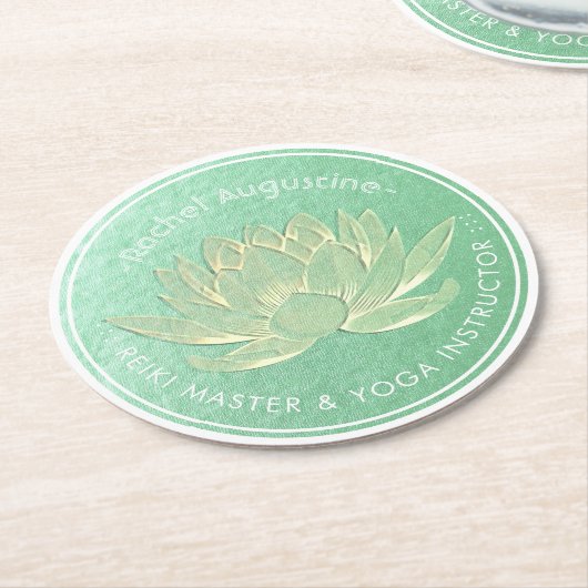 Green Gold Lotus Yoga Studio Meditation Instructor Ronde Kartonnen Onderzetter (Gebogen)