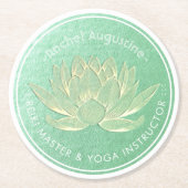 Green Gold Lotus Yoga Studio Meditation Instructor Ronde Kartonnen Onderzetter (Voorkant)