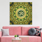 Green Gold Mandala Om Shanti Geometry Meditation Canvas Afdruk (Insitu (Woonkamer))