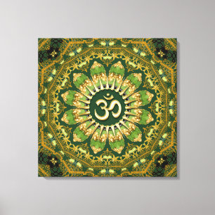 Green Gold Mandala Om Shanti Geometry Meditation Canvas Afdruk