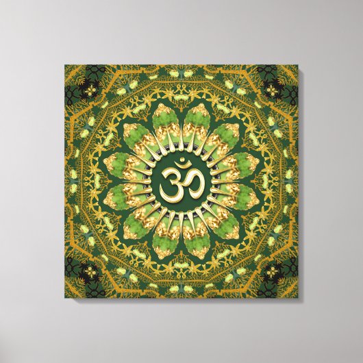 Green Gold Mandala Om Shanti Geometry Meditation Canvas Afdruk (Voorkant)