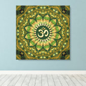Green Gold Mandala Om Shanti Geometry Meditation Canvas Afdruk (Insitu (Houten vloer))