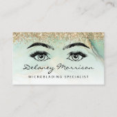 Green Gold Marble Eyes QR Code Microblading Visitekaartje (Voorkant)