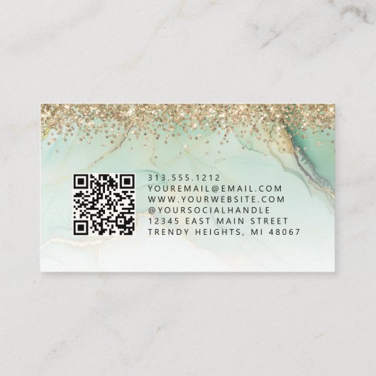 Green Gold Marble Eyes QR Code Microblading Visitekaartje (Achterkant)