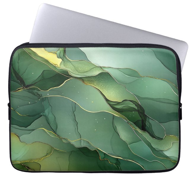Green Gold Marble Laptop Sleeve (Voorkant)