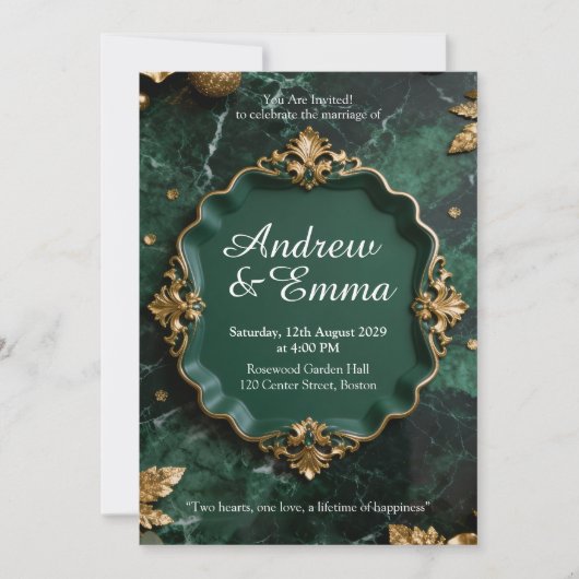 Green Gold Marble Wedding Invitation Kaart (Voorkant)