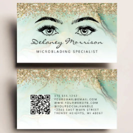 Green Gold Marmer Ogen QR Code Microblading Visitekaartje