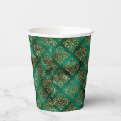 Green Gold Metallic Damask Elegant Papieren Bekers (Links)
