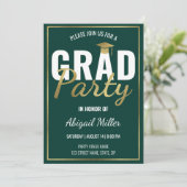 Green & Gold Modern Script Graduation Party Kaart (Staand voorkant)