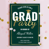Green & Gold Modern Script Graduation Party Kaart