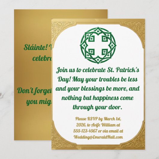 Green Gold Modern  St. Patricks Day Invitation  Feestdagenkaart (Voorkant / Achterkant)