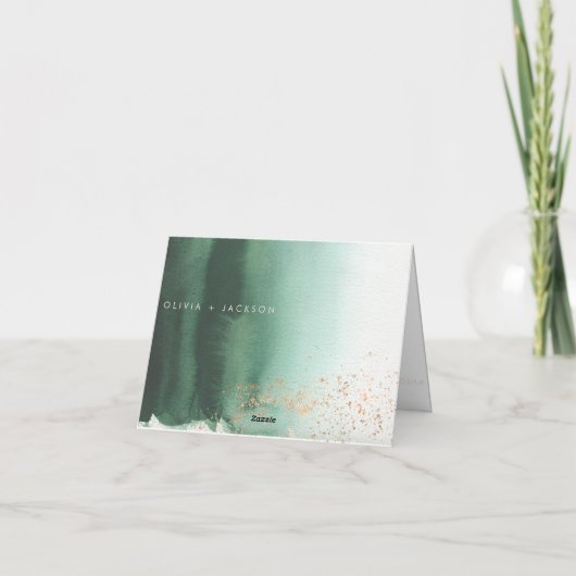 Green & Gold Modern Waterverf Ombre Hartelijk dank Kaart (Achterkant)