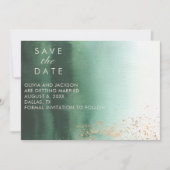 Green & Gold Modern Waterverf Ombre Save the Date Kaart (Voorkant)