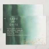 Green & Gold Modern Waterverf Ombre Save the Date Kaart (Voorkant / Achterkant)