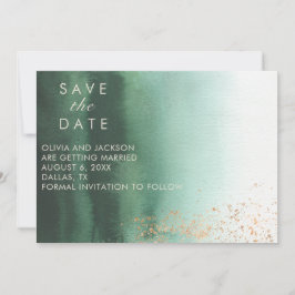 Green & Gold Modern Waterverf Ombre Save the Date Kaart