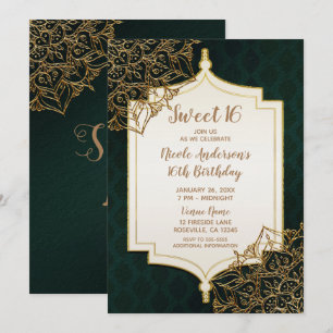 Green Gold Moroccan Arabian Nights Sweet 16 Party Kaart