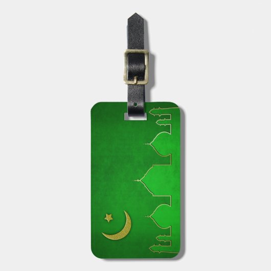 Green Gold Mosque Moon Star Bagagelabel (Voorkant verticaal)