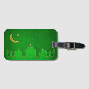 Green Gold Mosque Moon Star Bagagelabel