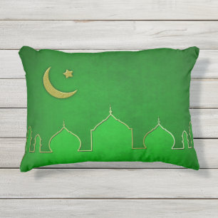 Green Gold Mosque Moon Star Buitenkussen