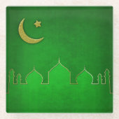 Green Gold Mosque Moon Star Glazen Onderzetter (Voorkant)