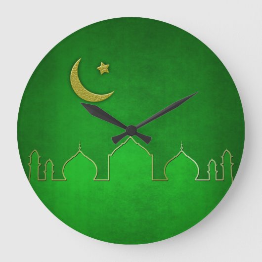 Green Gold Mosque Moon Star Grote Klok (Voorkant)