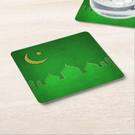 Green Gold Mosque Moon Star Kartonnen Onderzetters