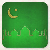 Green Gold Mosque Moon Star Kartonnen Onderzetters (Voorkant)