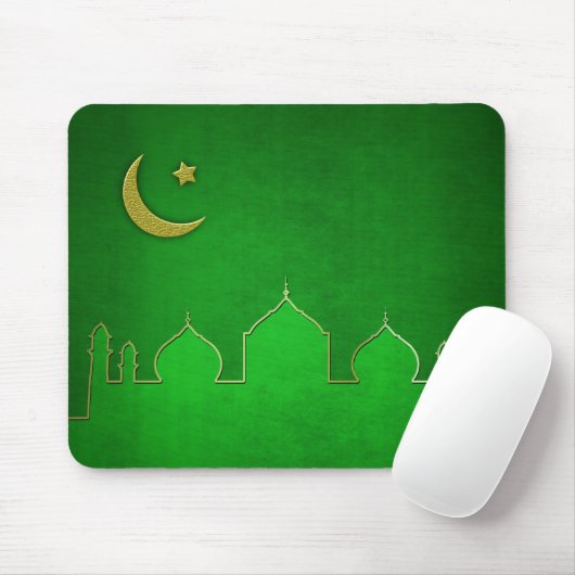 Green Gold Mosque Moon Star Muismat (Met muis)