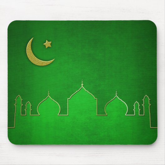 Green Gold Mosque Moon Star Muismat (Voorkant)