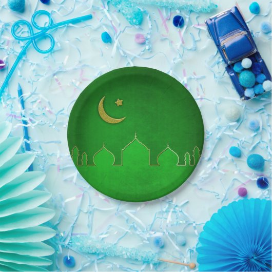 Green Gold Mosque Moon Star Papieren Bordje (Feest)