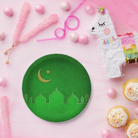 Green Gold Mosque Moon Star Papieren Bordje (Feest)