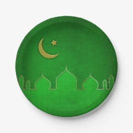 Green Gold Mosque Moon Star Papieren Bordje