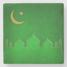 Green Gold Mosque Moon Star Stenen Onderzetter