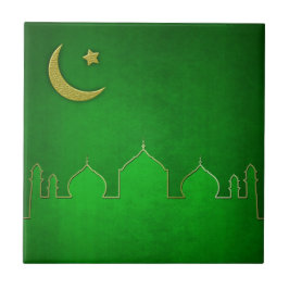 Green Gold Mosque Moon Star Tegeltje