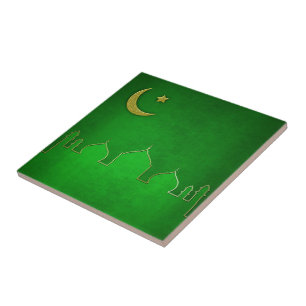 Green Gold Mosque Moon Star Tegeltje