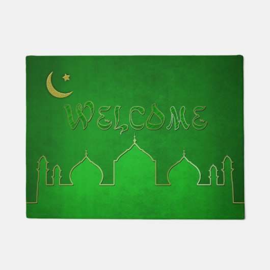 Green Gold Mosque Moon Star - Welkomstklep Deurmat (Voorkant)