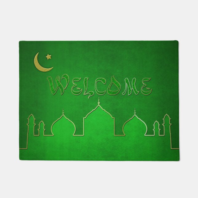 Green Gold Mosque Moon Star - Welkomstklep Deurmat (Voorkant)