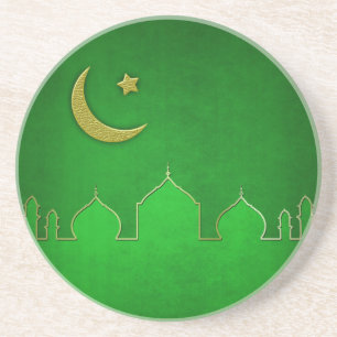 Green Gold Mosque Moon Star Zandsteen Onderzetter