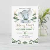 Green Gold Oerwoud Baby Elephant 2e Verjaardag Kaart (Staand voorkant)