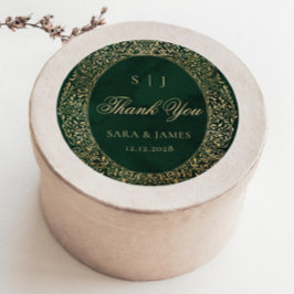Green Gold Ornate Victorian Wedding Thank you Ronde Sticker