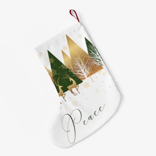 Green Gold Peace Woodland Deer Kleine Kerstsok (Achterkant (Hangend))