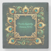 Green Gold Peacock Lijst  Stenen Onderzetter (Voorkant)