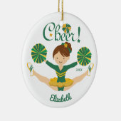 Green & Gold Personalized Brunette Cheerleader Keramisch Ornament (Rechts)