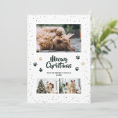 Green Gold Photo Snow Paws Meowy Christmas Card Feestdagenkaart (Staand voorkant)