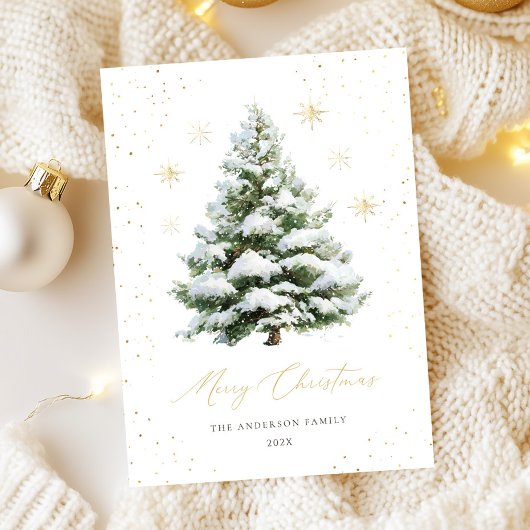 Green Gold Pine Tree Christmas Card Feestdagenkaart