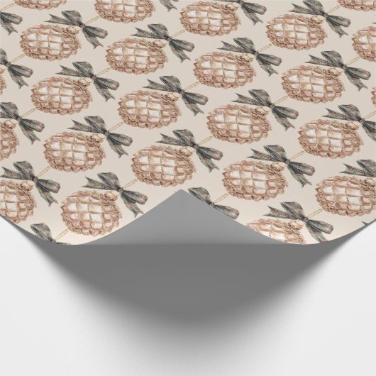 Green Gold Pineapples with Bows Christmas Cadeaupapier (Hoek)