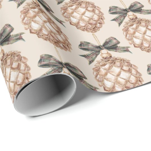 Green Gold Pineapples with Bows Christmas Cadeaupapier (Rol Hoek)