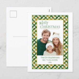 Green Gold Plaid Foto Kerst Briefkaart