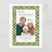 Green Gold Plaid Foto Kerst Briefkaart (Voorkant)
